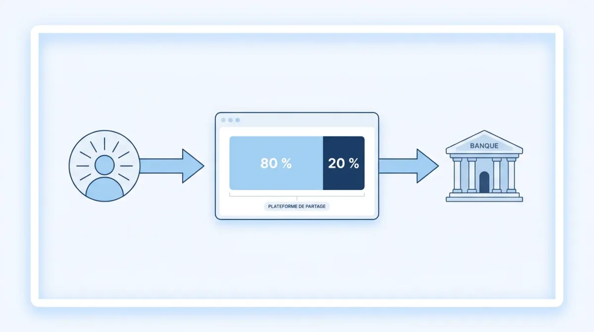 Schema des OnlyFans-Zahlungsflusses mit der 80/20-Aufteilung zwischen Creator und Plattform